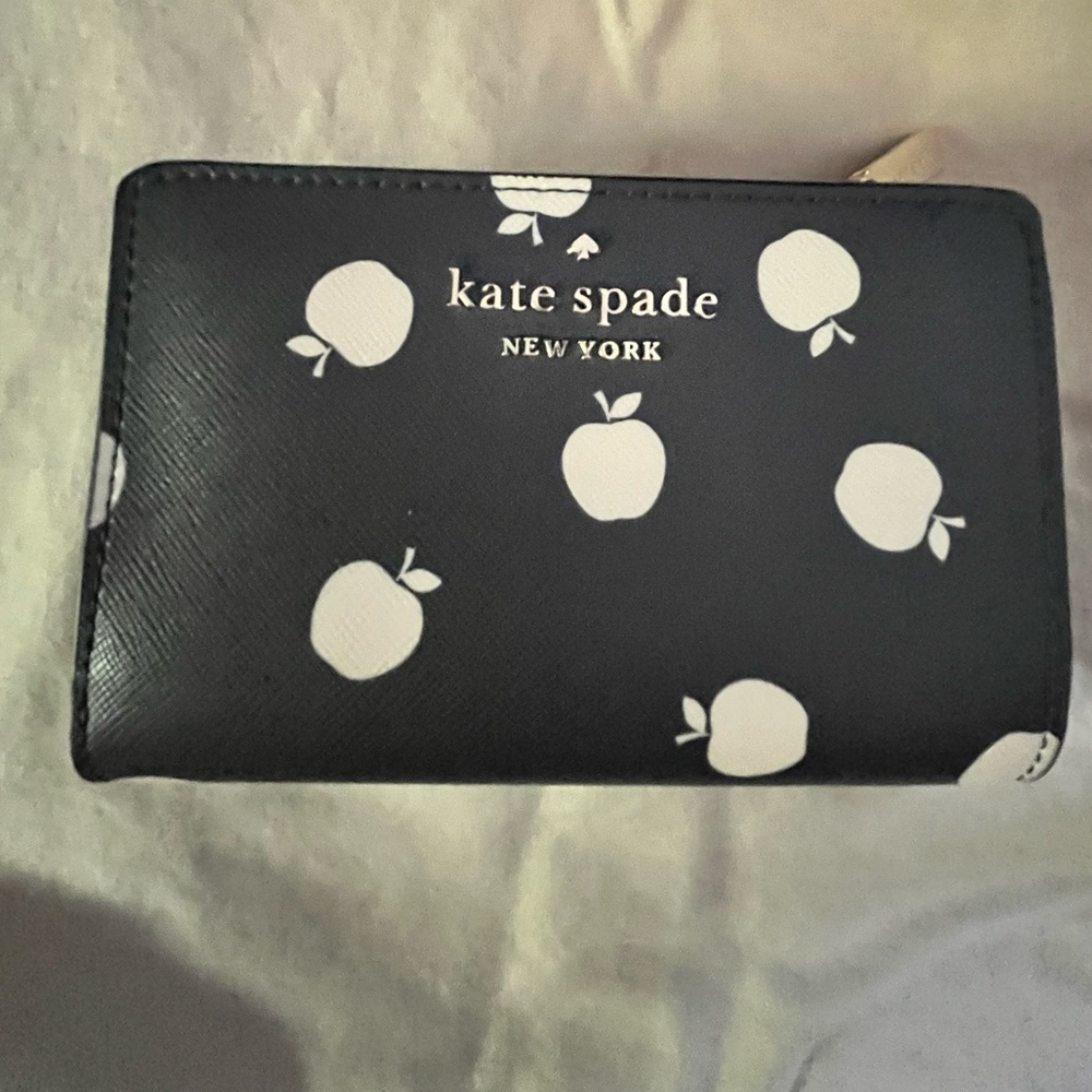 Kate Spade Black Wallet with White Apple Design